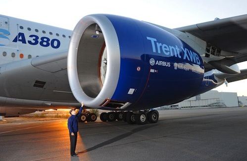Moteur Rolls-Royce Trent XWB sous l'aile d'un A380