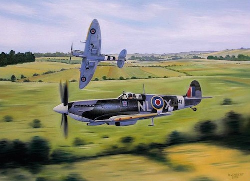 2. Spitfire Mk IX (huile sur carton entoilé 61 x 46 cm. 2005)