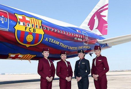 Le 777 de Qatar Airways aux couleurs du FC Barcelone