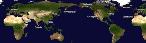 L'itinéraire de la tentative de record du tour du monde en avion