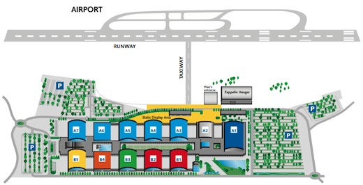 Le parc des expositions de Friedrichshafen est mitoyen de l'aéroport de la ville