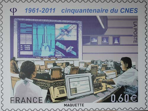 Le timbre commémoratif des 50 ans du CNES dévoilé au salon du Bourget