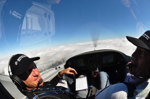 Marc Perdu et Christian Tiriault à bord de leur ULM Dynamic WT9