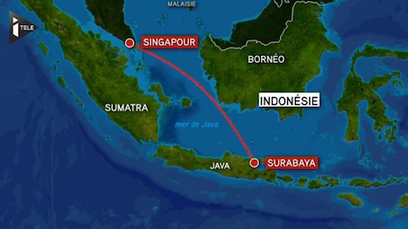 Le vol QZ8501 devait relier Surabay (Indonésie) à Singapour. La trace de l'A320 d'Air ASia a été perdu 41 mn après le décollage