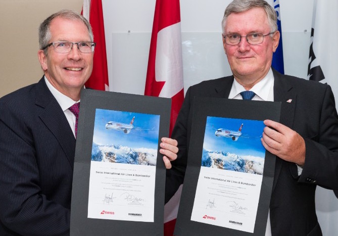 Rob Dewar, directeur du programme C Series de Bombardier et Peter Wojahn, chef des Services techniques de Swiss.