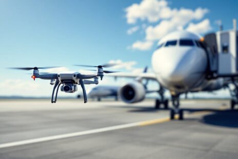 Illustration générée par IA et utilisée par la BGTA pour illustrer le danger d'un drone près d'avions