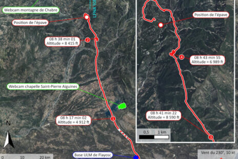 Trace du vol du 3A-ULM et zoom sur la zone de l'accident